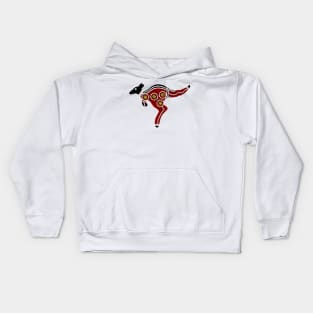 Aboriginal Art - Kangaroo Red Oxide Kids Hoodie